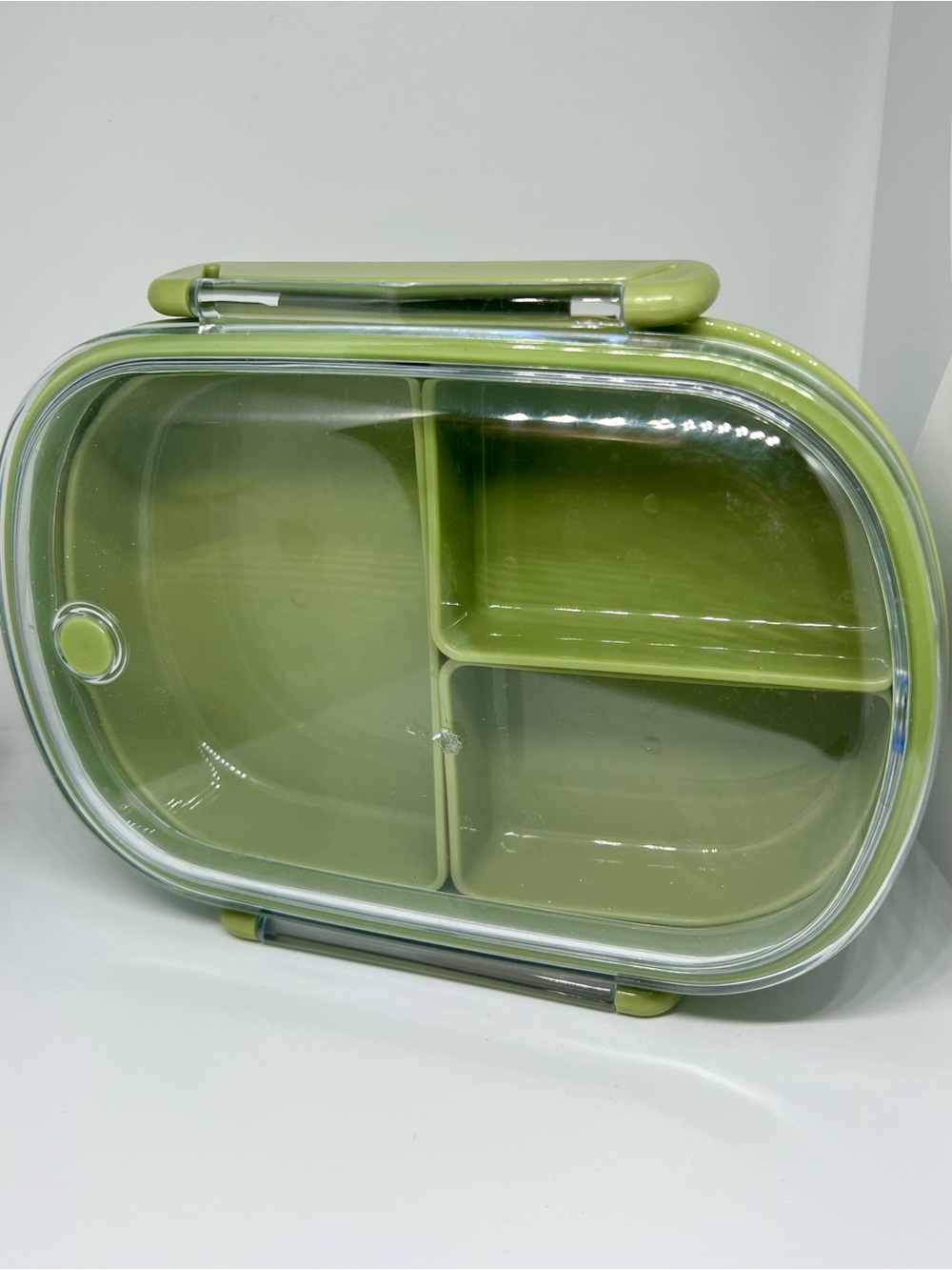 Green Bento Lunch Box Snack Container 3 Compartments Locking Lid